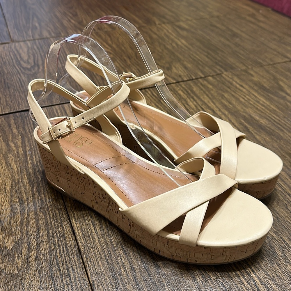 Franco Sarto Pelma Faux Leather Ankle Strap Platform Sandals, Beige, Size 10 - Picture 4 of 12
